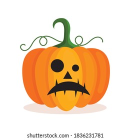 Orangefarbene Kürbislaterne mit beängstigendem Gesicht zu Halloween. Festliche Dekoration. Cartoon einzeln auf weißem Hintergrund