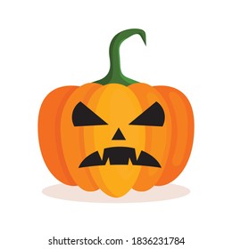 Linterna de calabaza naranja con cara de miedo para Halloween. Decoración festiva. Dibujo vectorial aislado de dibujos animados sobre fondo blanco