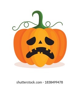 Linterna de calabaza naranja con cara de miedo para Halloween. Decoración festiva. Dibujo vectorial aislado de dibujos animados sobre fondo blanco