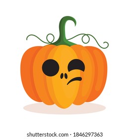 Orangefarbene Kürbislaterne mit beängstigendem Gesicht zu Halloween. Festliche Dekoration. Cartoon einzeln auf weißem Hintergrund