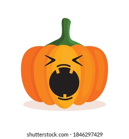 Orange pumpkin lantern with a scary face for Halloween. Festive decoration. Cartoon isolated vector illustration on white background