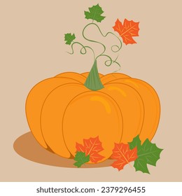 Orange Kürbis mit Blättern für Ihr Design für den Urlaub Halloween. Stock-Vektorgrafik.