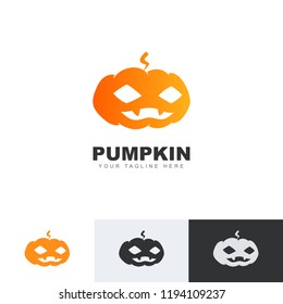 Orange pumpkin logo isolated on white background. Halloween icon. Vector illustration eps10.