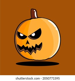 Orange pumpkin. Pumpkin mascot. Scary expression pumpkin cartoon.  The main symbol of the Happy Halloween holiday. Vector illustration.