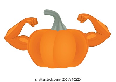 Orange pumpkin with muscles. vector