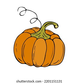 Calabaza naranja sobre un fondo blanco. Borde negro. Para decoración estilizada, impresión.