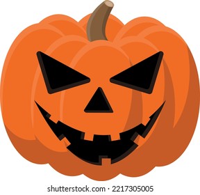 Orange pumpkin on white background, scary, spooky, halloween, night, October, vector graphic, illustration