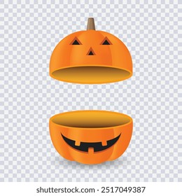 Caja abierta de la calabaza anaranjada aislada en fondo transparente para el concepto del tema de Halloween, Ilustración vectorial