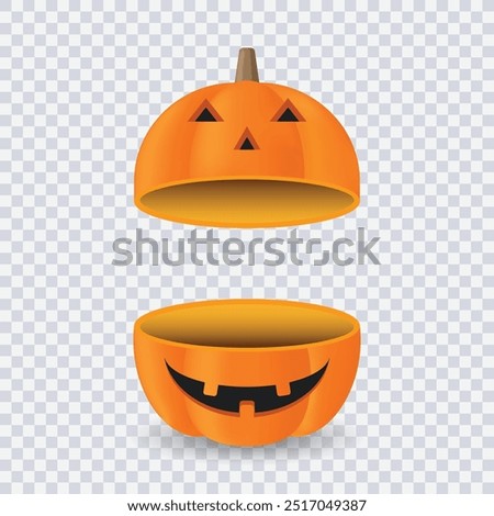 Orange pumpkin open box isolated on transparent background for Halloween theme concept,  Vector illustration