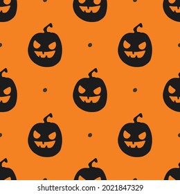 Orange pumpkin pattern. Evil pumpkin Halloween seamless pattern. Vector illustration.