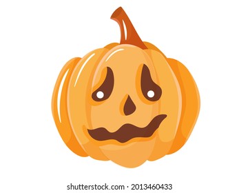 Orange pumpkin with prose eyes. Treats. An element for celebrating Halloween. Vector illustration isolated on white background.