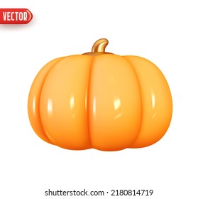 Orange pumpkin. Realistic 3d design element In plastic cartoon style. Icon isolated on white background. Vector illustration