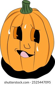 Orange pumpkin with sad face, tears, and green stem. Halloween decorations, greeting cards, emotional concepts, autumn themes, and social media posts.