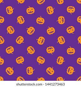 orange pumpkin scary faces seamless pattern on purple background. abstract vector mosaic for holiday banners, posters, invitations. eps 10
