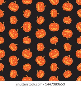 orange pumpkin scary faces seamless pattern on black background. abstract vector mosaic for holiday banners, posters, invitations. eps 10