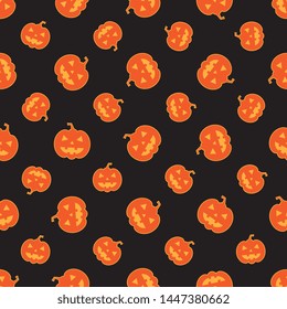 orange pumpkin scary faces seamless pattern on black background. abstract vector mosaic for holiday banners, posters, invitations. eps 10