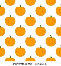 Orange pumpkin seamless pattern on a white background, vector