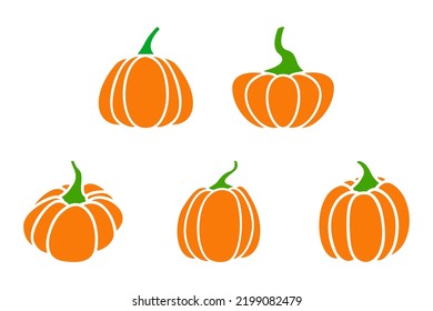Orange Pumpkin. Set of silhouettes of different pumpkins. Black silhouettes of pumpkins. Isolated on white