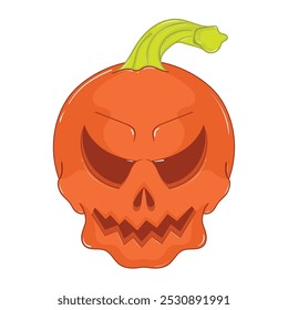 Orange Pumpkin skull with spiral stem, Vector