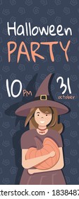  Orange pumpkin with smile for your design for the holiday Halloween. Traditional Decoration Greeting Card Flat Vector Illustration. Happy Halloween lettering. Holiday calligraphy for banner, poster, 