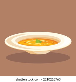 Orange Pumpkin Soup Plate with Cream Vector Illustration | Seasonal Autumn Soup Dish | Flat Design Isolated | Thanksgiving Day | Thanksgiving Dinner Meal |Halloween