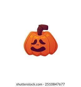Calabaza naranja con cara de talla espeluznante. Símbolo de calabaza de fiesta de Halloween. Icono de emoji de expresión malvada de dibujos animados. Ilustración plana de Vector aislada sobre fondo blanco