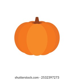 Orange pumpkin with stem isolated on white background. Symbol of Halloween and October festival. Healthy vegetarian food. Vector illustration.