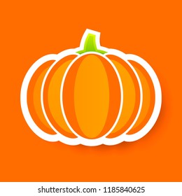Orange pumpkin sticker . Happy Halloween. Vector illustration on orange background