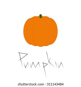 Orange pumpkin and stylized brown colored word pumpkin isolated on white background. Design element. Flat style vector illustration