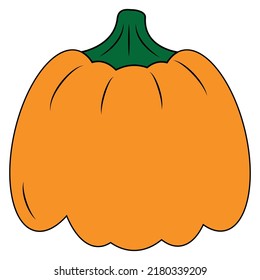 Orange pumpkin as symbol of Halloween holiday. Autumn harvest. Design element. Sticker. Isolate
