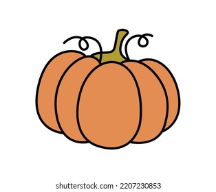 The orange pumpkin is the symbol of Halloween and Thanksgiving. Vector design on isolated background. Cartoon style. For print and web.