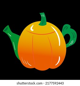 Tetera de calabaza anaranjada. Icono vectorial de utensilios de cocina sobre fondo negro.