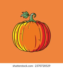 Orange pumpkin vector cartoon illustration. Autumn halloween and thanksgiving pumpkin, vegetable graphic or print