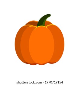 Orange pumpkin vector icon isolated on white background. Thanksgiving farm harvest, closeup squash. Vector simple cartoon flat style colorful vegetable clip art illustration.