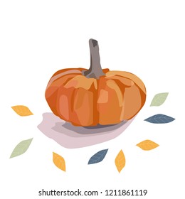 Orange pumpkin vector illustration. Autumn  pumpkin, vegetable graphic icon or print on white background. 
