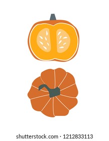 Orange pumpkin vector illustration. Autumn  pumpkin, vegetable graphic icon or print on white background. 