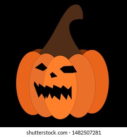 Orange pumpkin vector illustration. Autumn halloween pumpkin, vegetable graphic icon or print, isolated on black background.