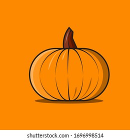 Orange pumpkin vector illustration. Autumn halloween pumpkin, vegetable graphic icon or print, isolated on orange background.