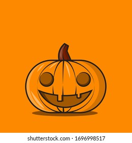 Orange pumpkin vector illustration. Autumn halloween pumpkin, vegetable graphic icon or print, isolated on orange background.