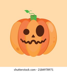 Orange pumpkin vector illustration. Autumn halloween pumpkin, vegetable graphic icon or print. Thanksgiving day farm harvest pictogram, closeup of squash, vegetable