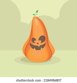 Ilustración vectorial de calabaza naranja. Calabaza de halloween de otoño, icono gráfico vegetal o huella. Pictograma de cosecha de granjas del día de Acción de Gracias, cierre de calabazas, verduras