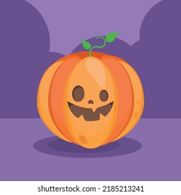 Orange pumpkin vector illustration. Autumn halloween pumpkin, vegetable graphic icon or print. Thanksgiving day farm harvest pictogram, closeup of squash, vegetable