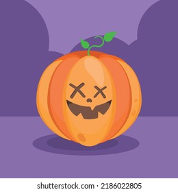 Orange pumpkin vector illustration. Autumn halloween pumpkin, vegetable graphic icon or print. Thanksgiving day farm harvest pictogram, closeup of squash, vegetable