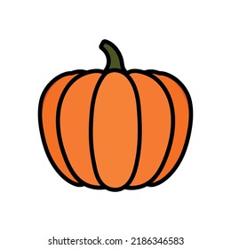 orange pumpkin vector illustration, autumn season symbol, bright orange with thick black outline, single object