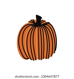 Orange pumpkin vector illustration. Autumn Halloween pumpkin, vegetable graphic icon, or print, isolated on white background. Flat vector illustration