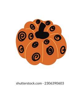 Orange pumpkin vector illustration. Autumn Halloween pumpkin, vegetable graphic icon, or print, isolated on white background. Flat vector illustration