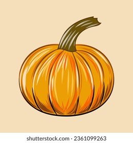 Orange pumpkin vector illustration. Autumn halloween or thanksgiving pumpkin, vegetable graphic icon