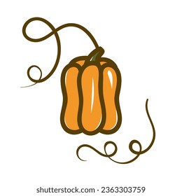Orange pumpkin vector illustration. Autumn halloween pumpkin, vegetable graphic icon or print, isolated on white background