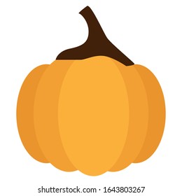 Orange pumpkin vector illustration. Orange vegetable. Autumn halloween pumpkin with brown tail, vegetable graphic icon or print, isolated on white background.