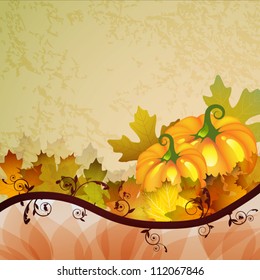 Orange pumpkin vegetable with  leaves